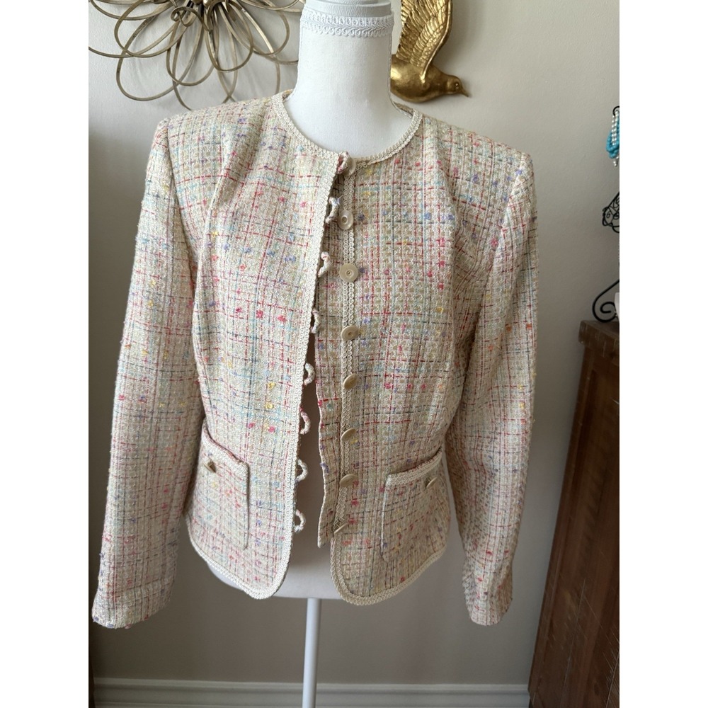Sag Harbor Suit Blazer Womens 8 Tweed Pastel Boucle Jacket Career Vintage